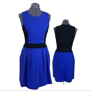 Red Saks Fifth Avenue Cobalt Blue and Black Skater Dress
